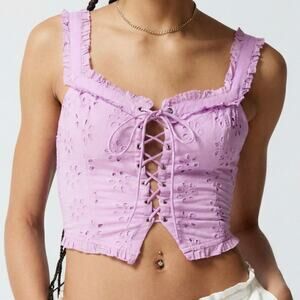 Urban Outfitters Layla Eyelet Corset Lace-Up Crop Top Lavender Size Large